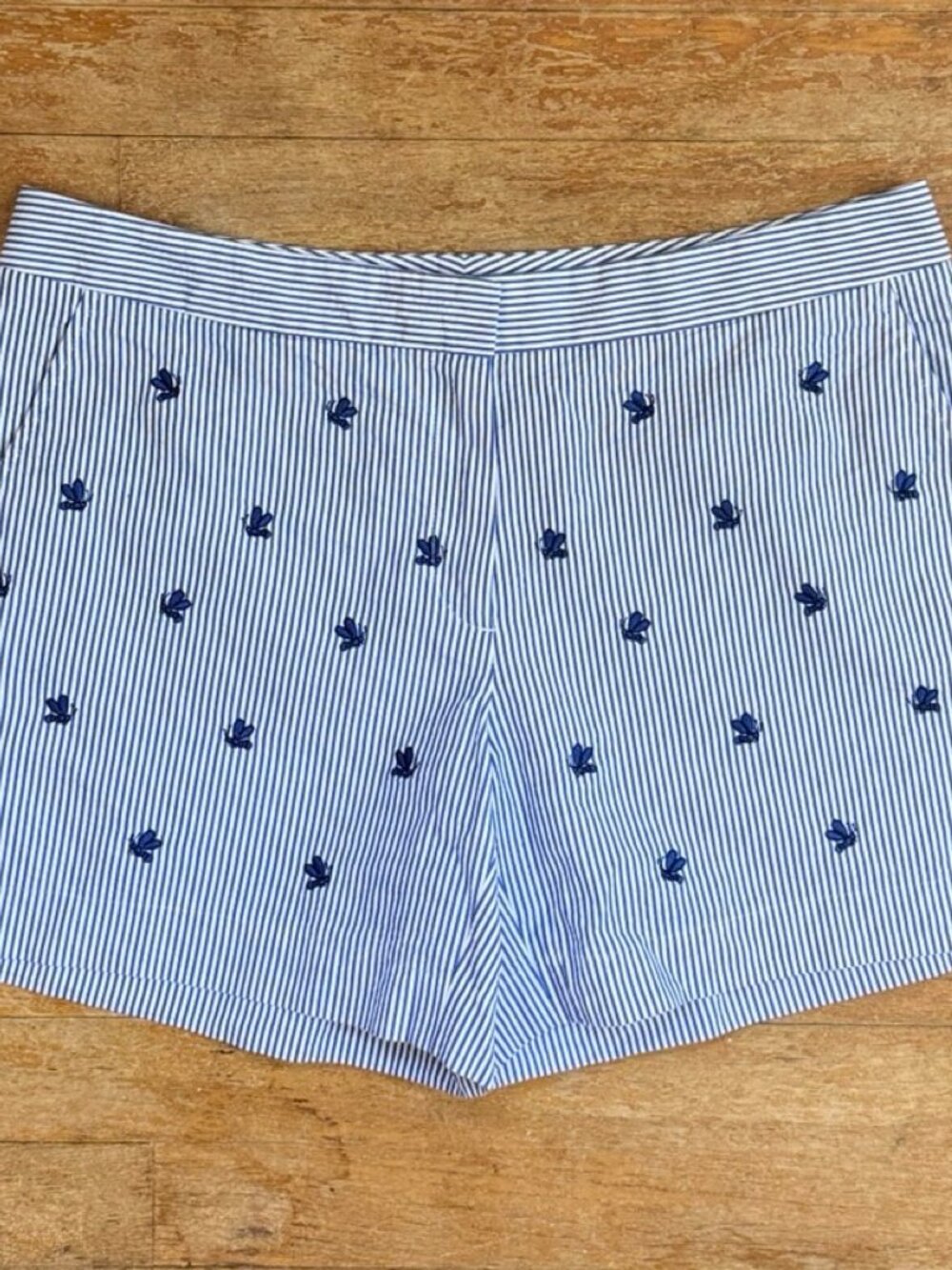 Brooks Bros Shorts Butterfly Seersucker Stripe Blue & White Cotton NWOT Size 8